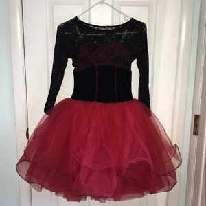 Red and black lace top dress with red tutu